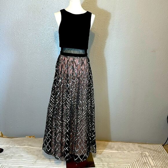 TLC “Say yes to the prom” sequined grid popover gown. Black/silver/blush size 3 - Picture 1 of 16